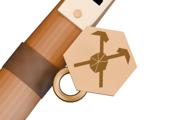 Close-up render of the actual Founder model’s bronze medallion and leather-wrapped handle.